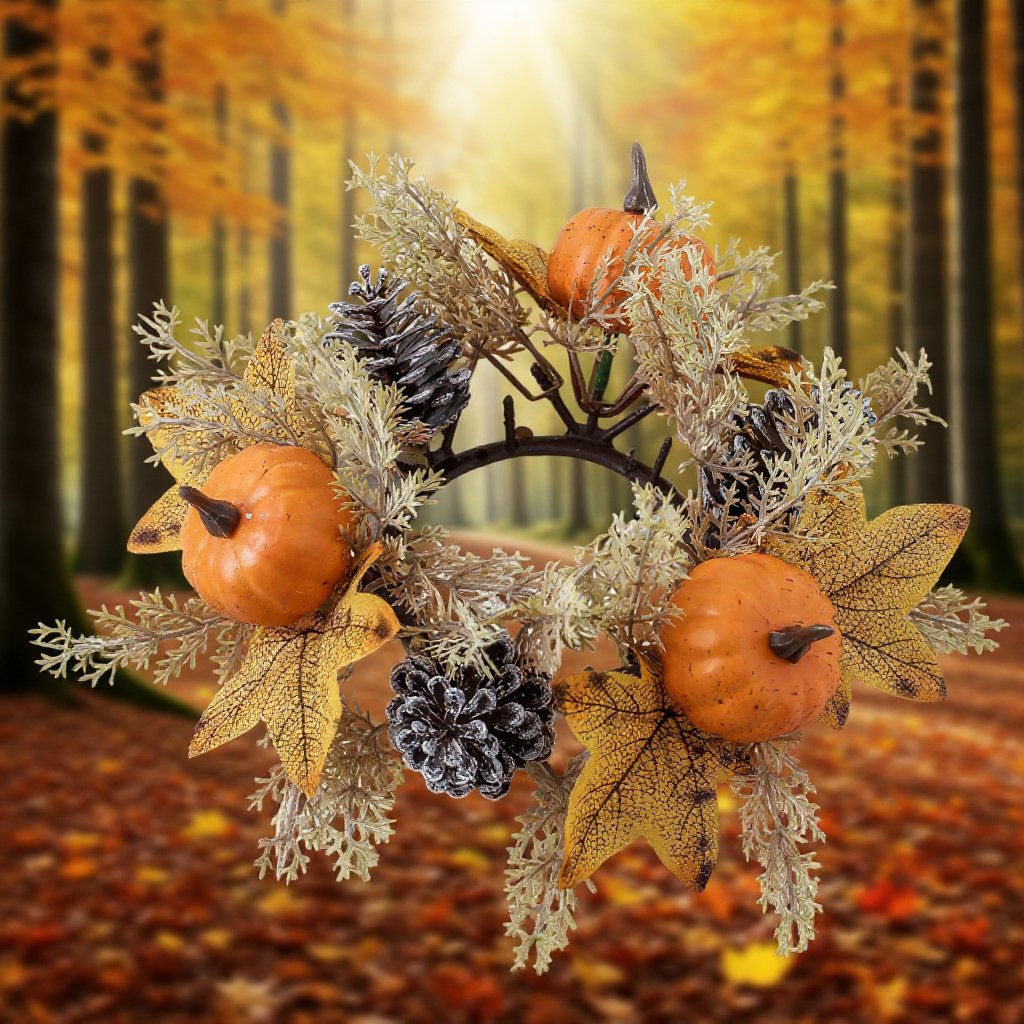 호박 솔방울 장식 화환