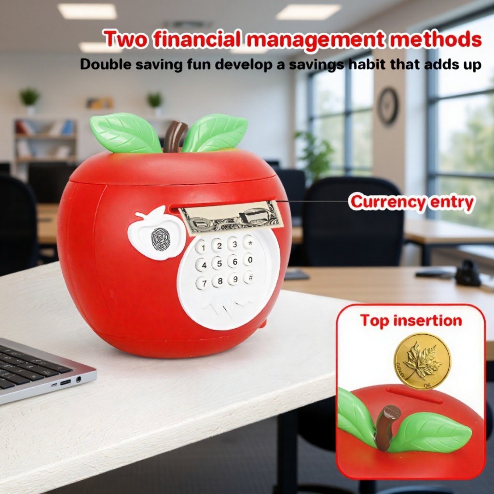 New cross-border children's apple-shaped piggy bank with fingerprint password, creative small mini s