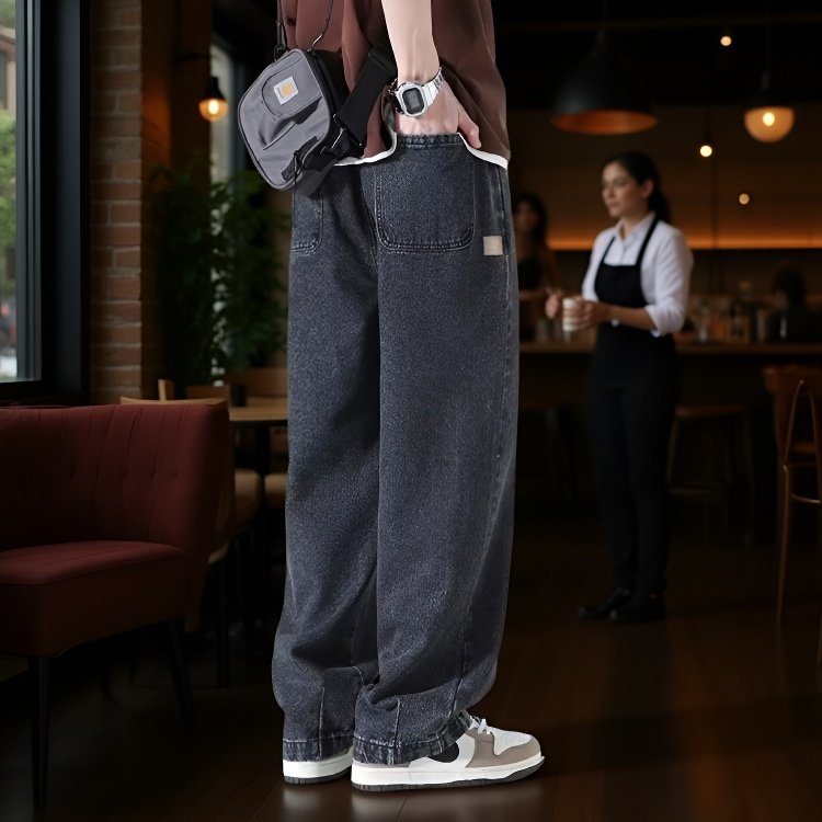 メンズアメリカンウォッシュルーズストレートジーンズ