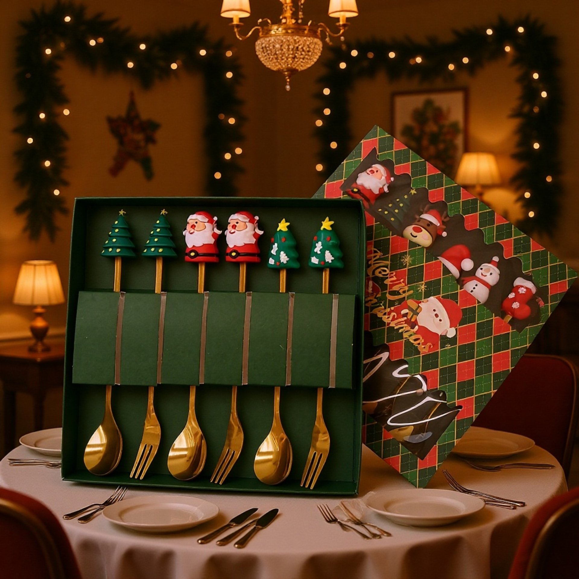 Christmas Santa Tree Stainless Steel Spoon and Fork Set