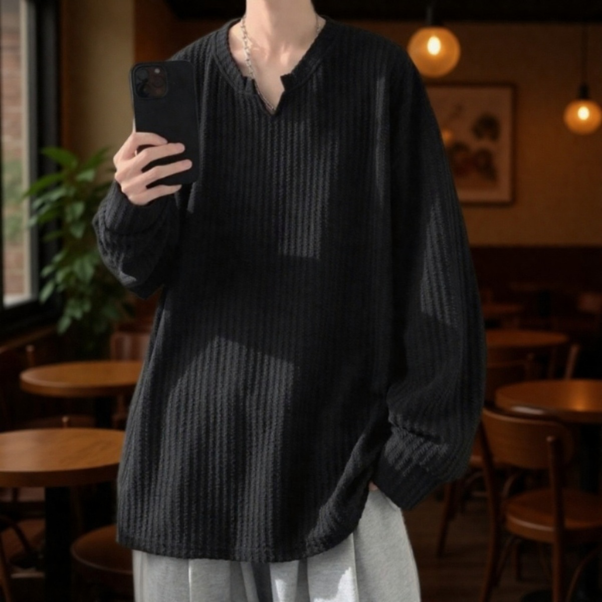 メンズ高級感長袖Tシャツ2024秋冬新作全体画像