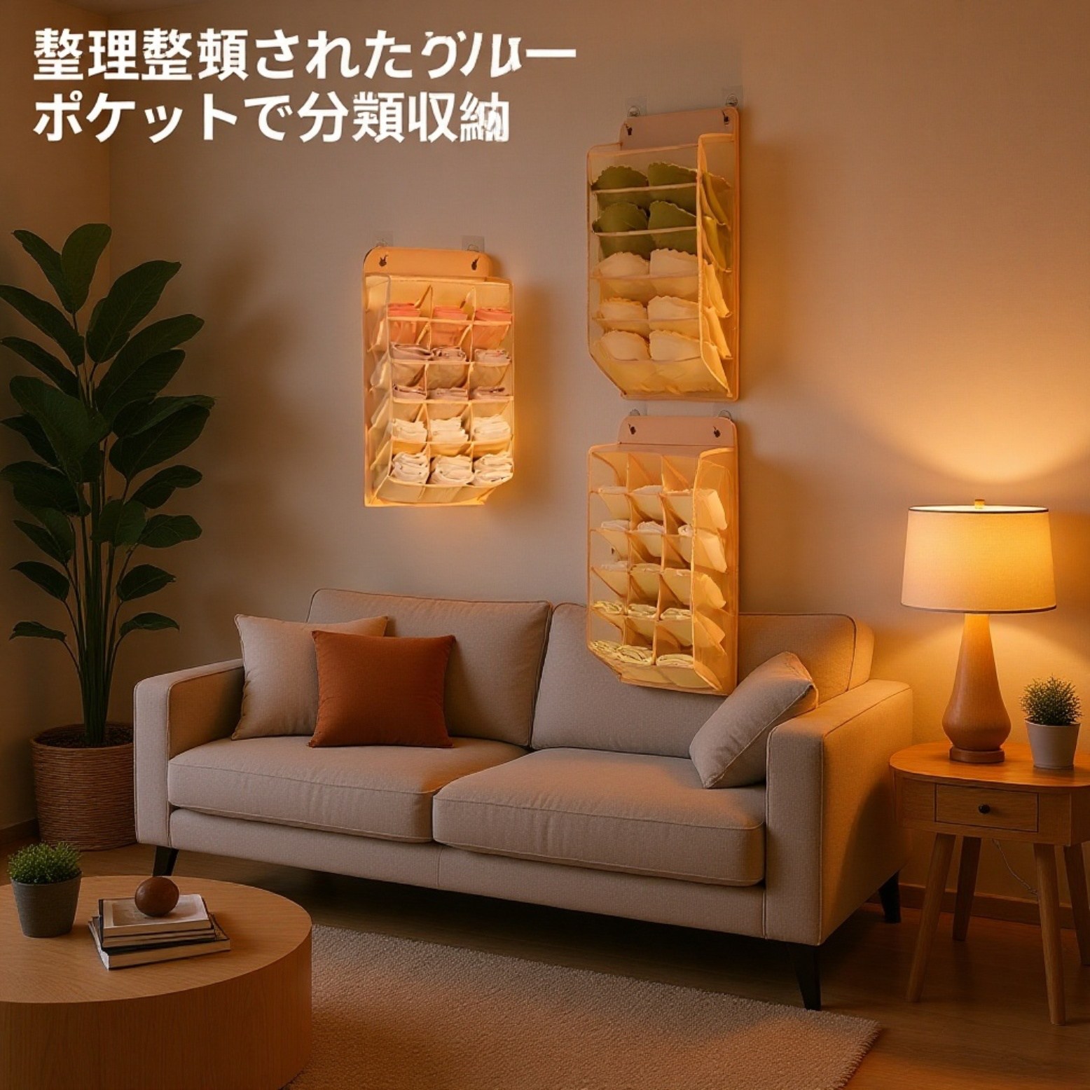 ドアの後ろに掛けられる壁掛け式下着収納バッグ