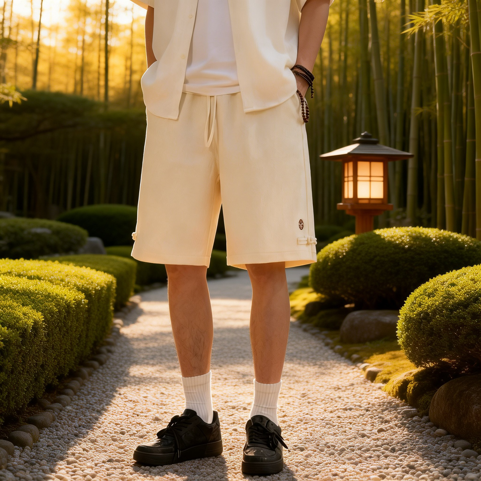 ゆったり涼しいメンズ五分袴パンツ