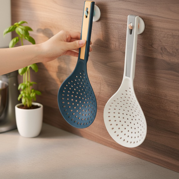クリップ付き多機能麺すくい、耐熱ストレーナー、長い柄の大型プラスチックストレーナー、水切りストレーナー、餃子ストレーナー