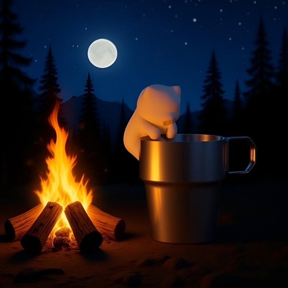 猫キャラクター冷却ツールを食卓で使う様子