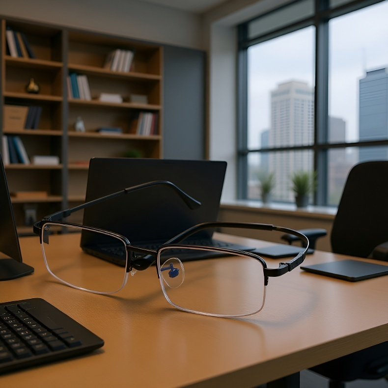 高性能自動調整近視老眼鏡 ブルーライト防止メモリーチタン合金