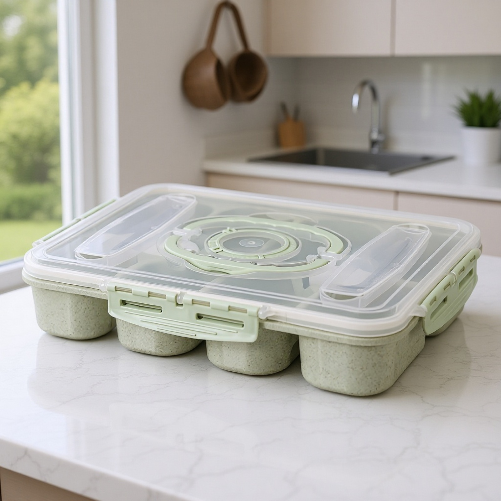 ポータブルマルチコンパートメントランチボックスオリジナルスナックボックスコンテナ分割防臭フルーツスナック収納ボックス