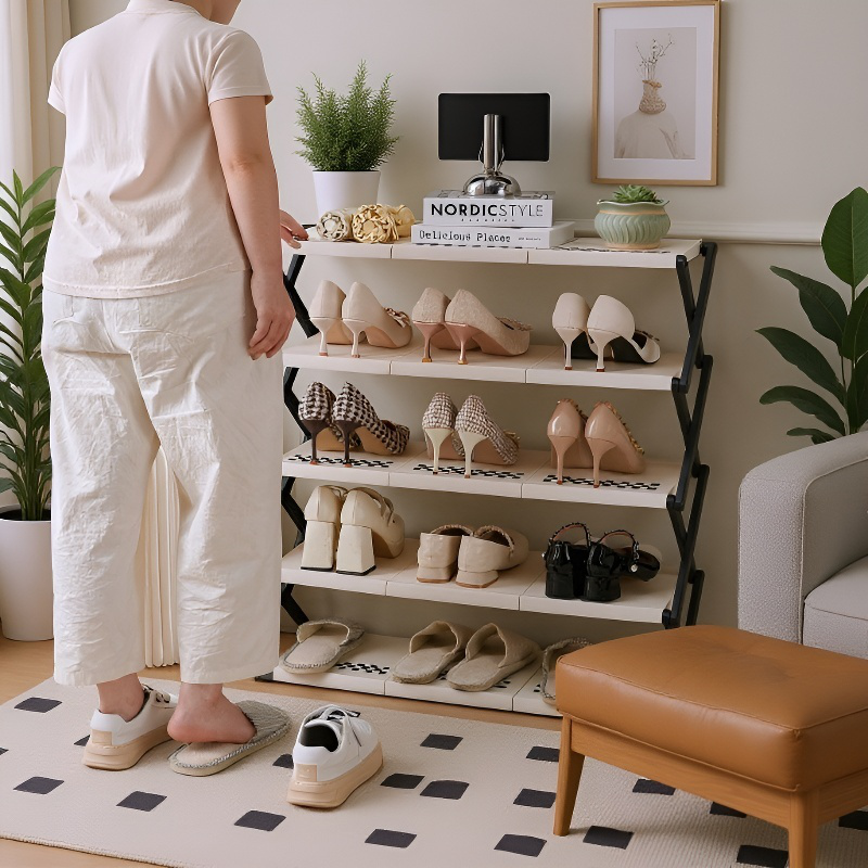Household multilayer shoe cabinet with door