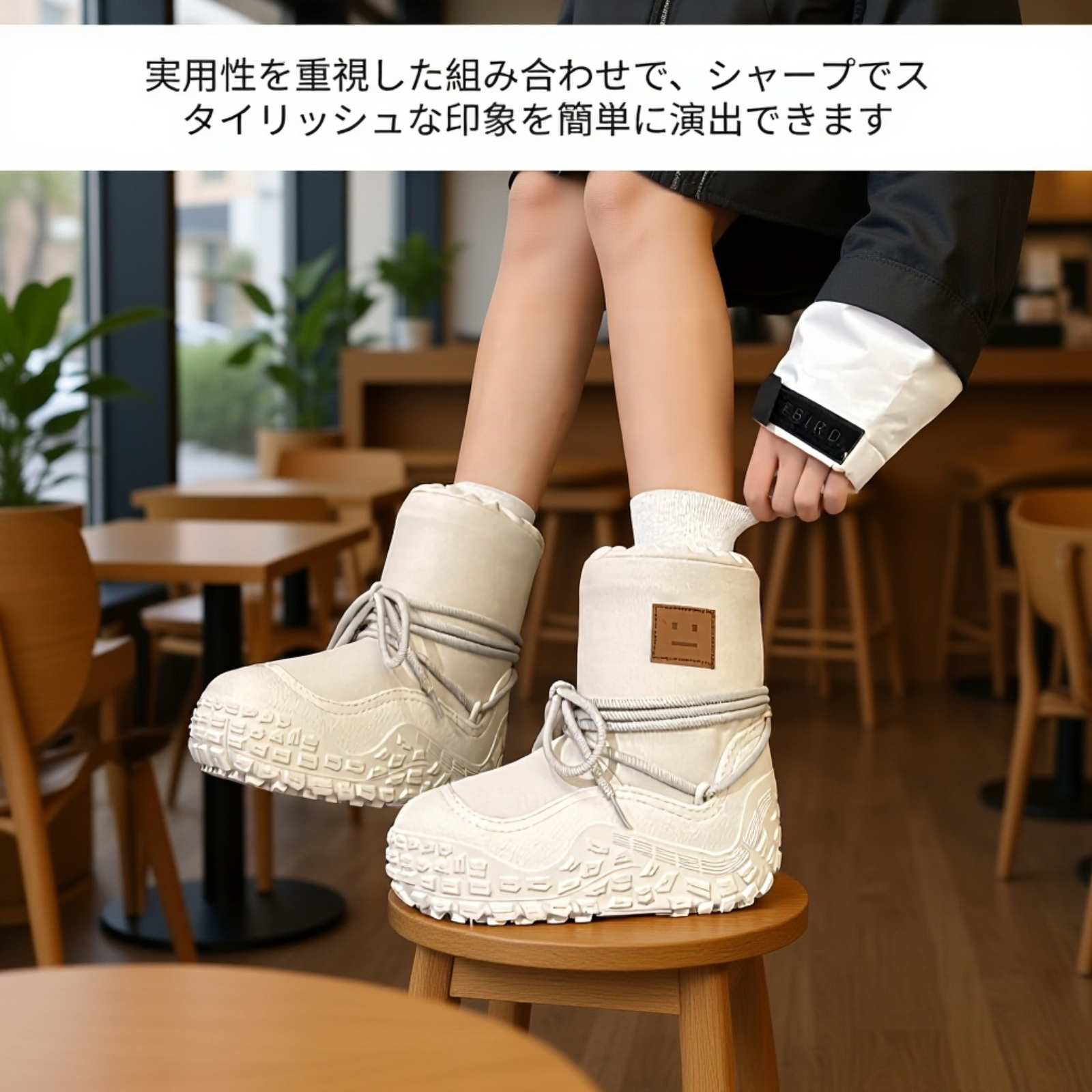 厚手保温スリーブ付き防滑防水スノーブーツ レディース