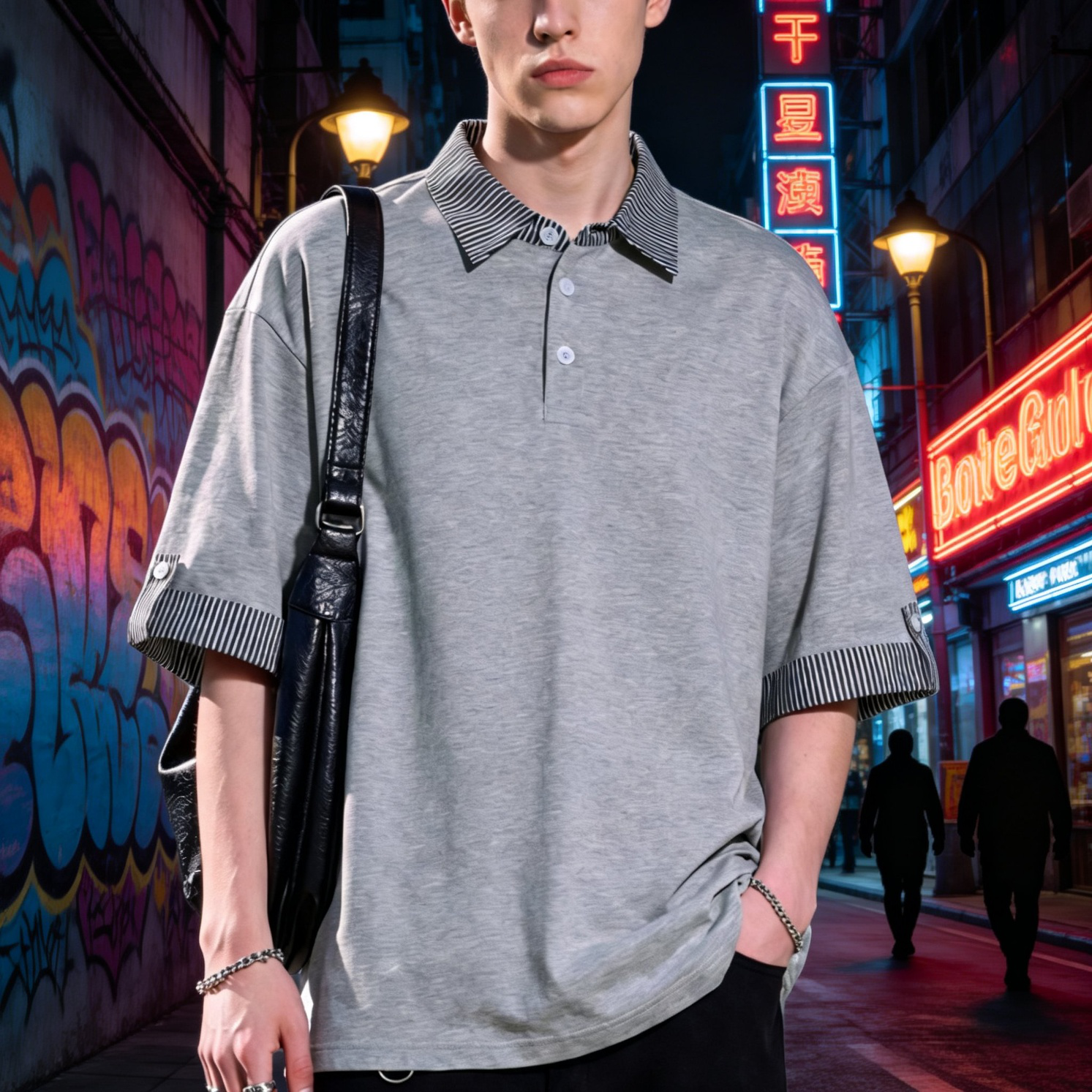 편안한 레이어드 스트라이프 폴로셔츠