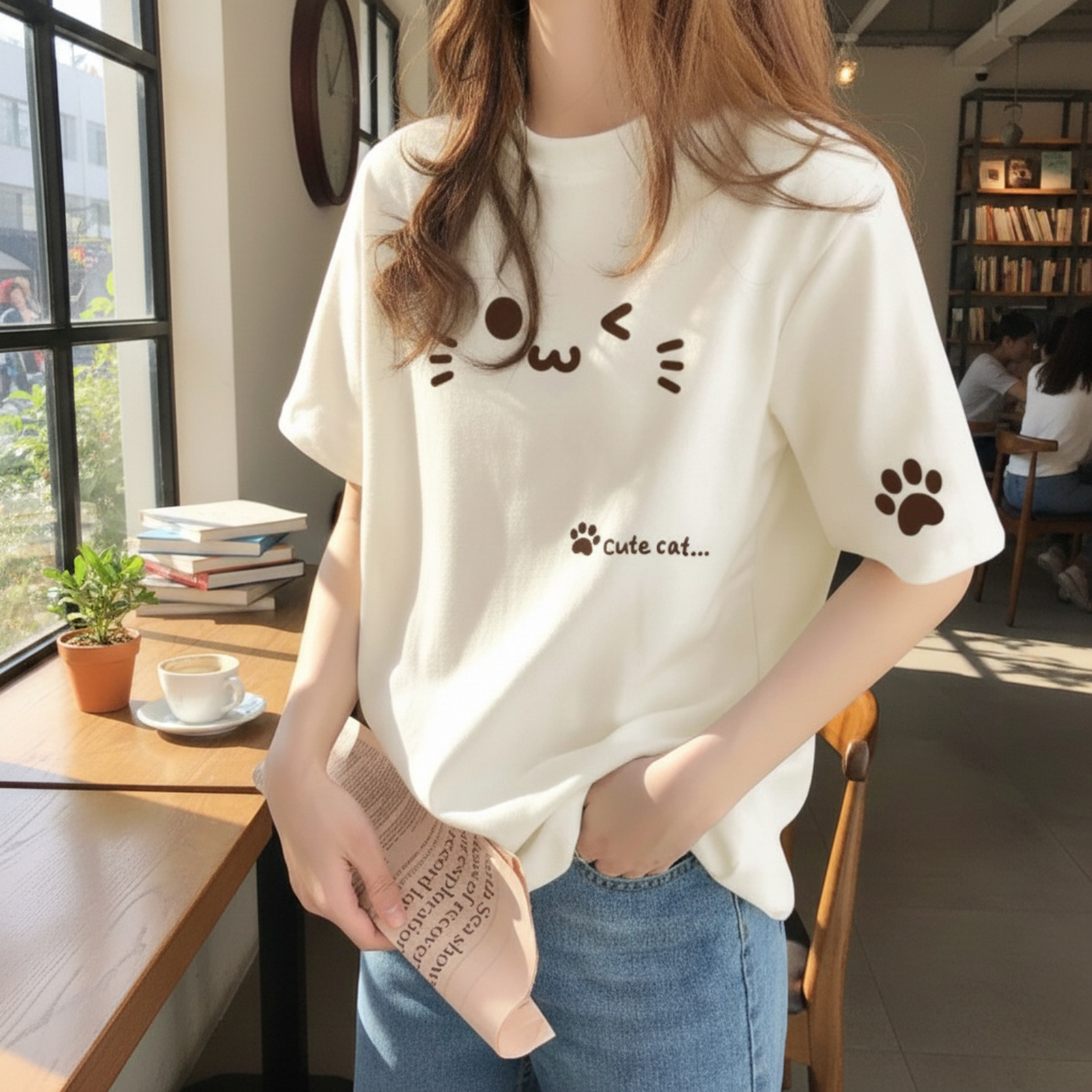 デザイン感のある レディース コットン ベージュ インナーTシャツ