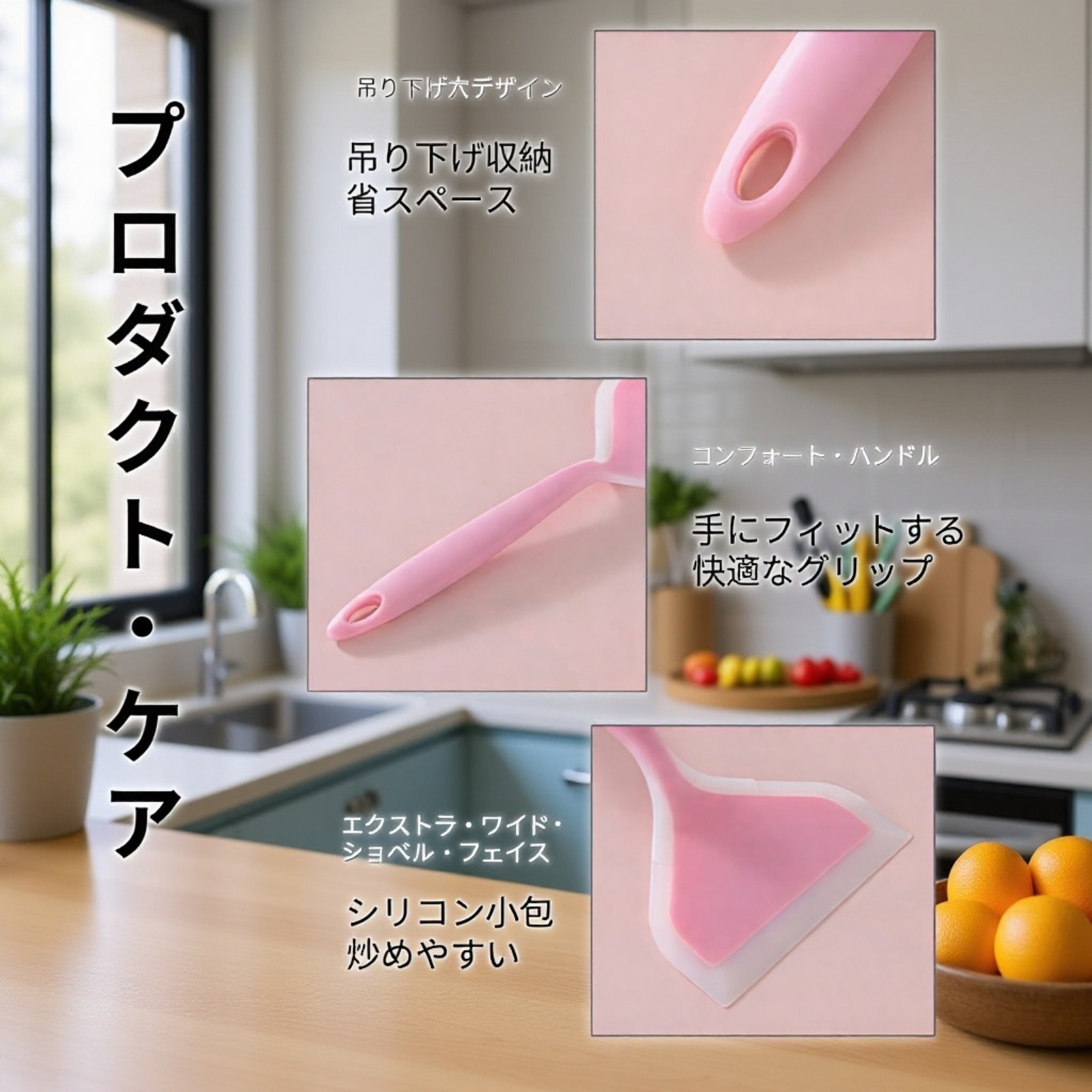 二色ワイド口ノンスティックシリコンヘラ・幅広玉子焼き用ターナー