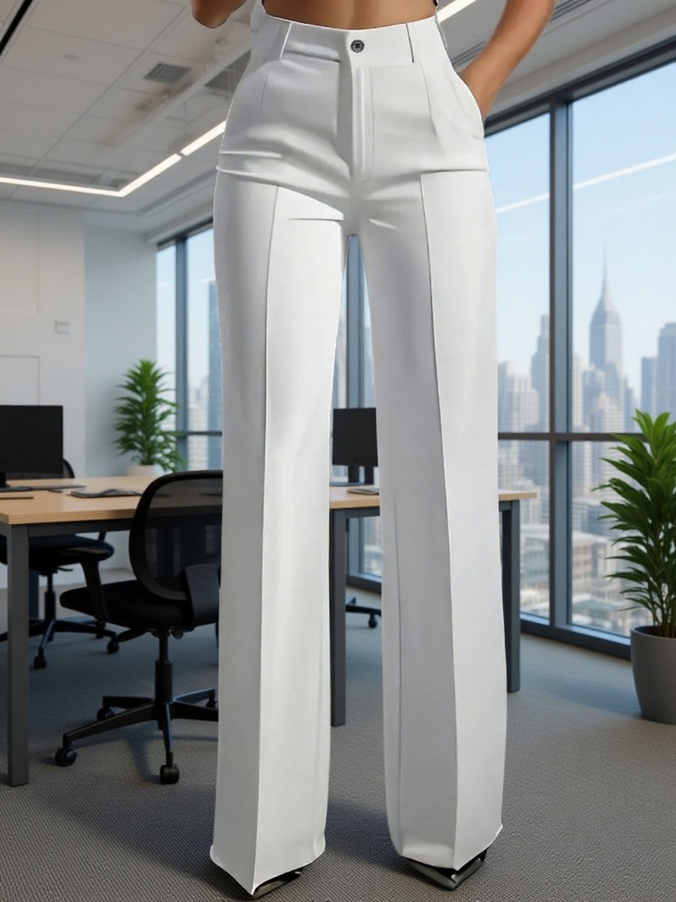 بنطال نسائي رسمي عالي الخصر بقصة مستقيمة