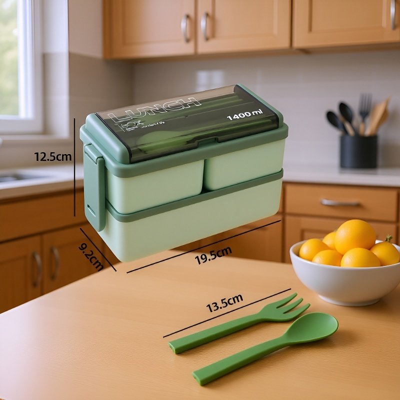 Caja de almuerzo portátil de doble capa, microondas, separada y de gran capacidad