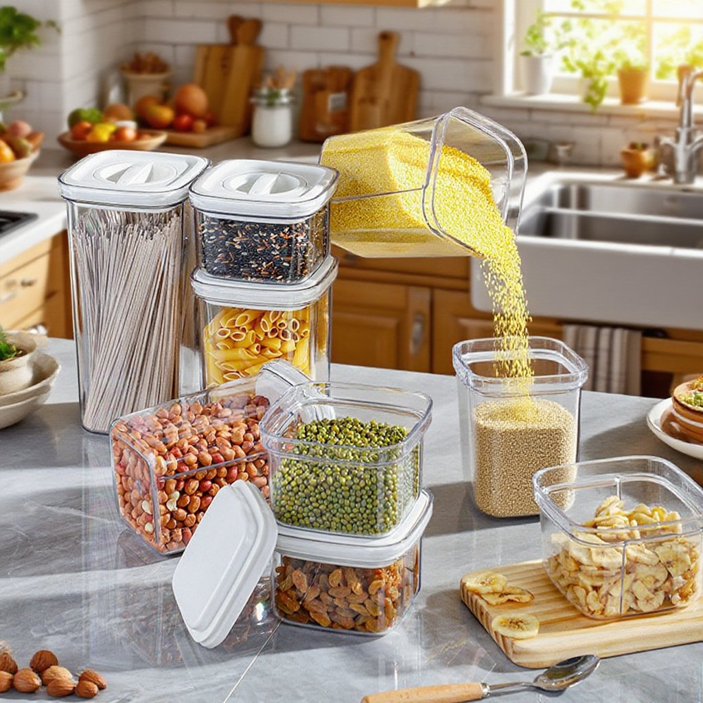 帶蓋鎖扣透明保鮮防潮收納罐