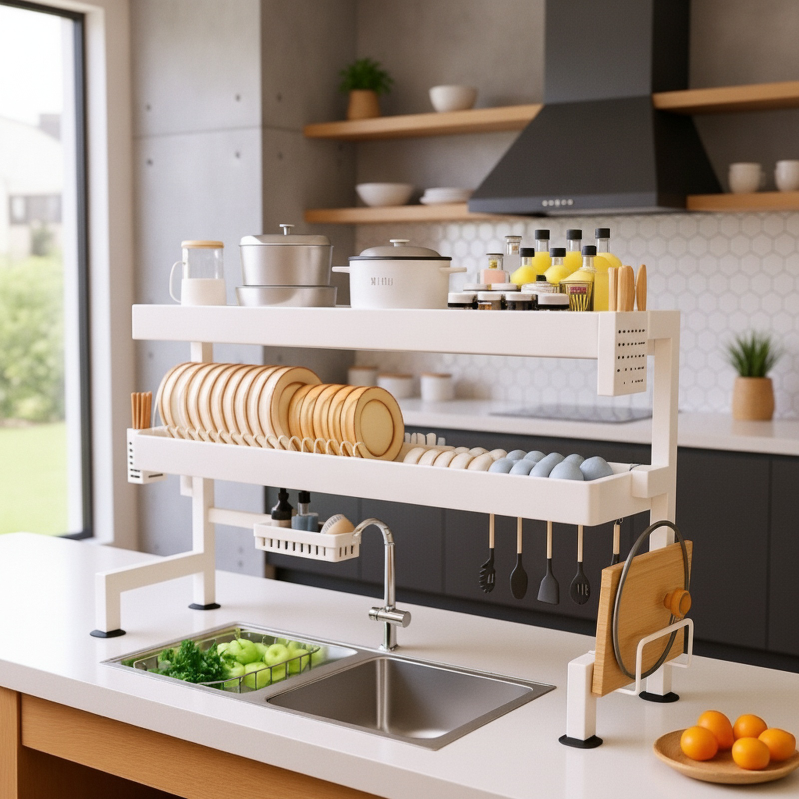 Soporte para cubiertos y vajilla de encimera de cocina