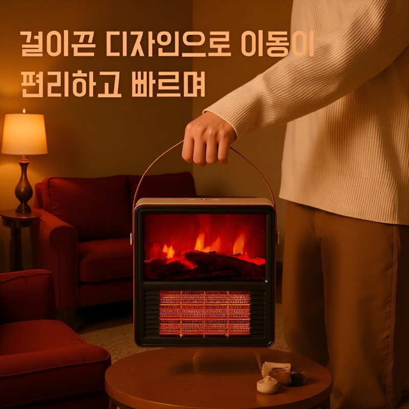 나뭇결 외관 아날로그 벽난로 히터 