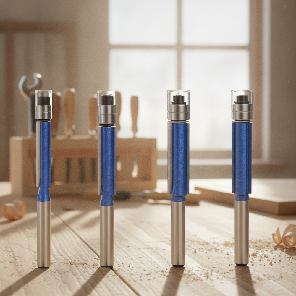 1/4 vástago flash plata azul doble rodamiento recortadora fresa madera doble filo recortadora fresa 