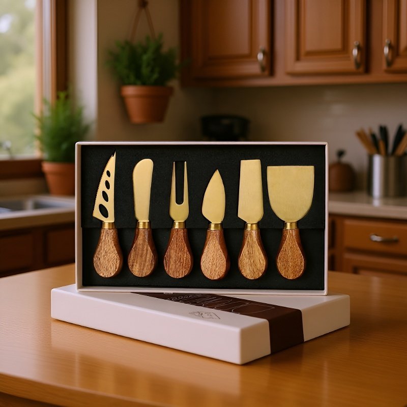 طقم سكاكين جبن بمقابض خشبية