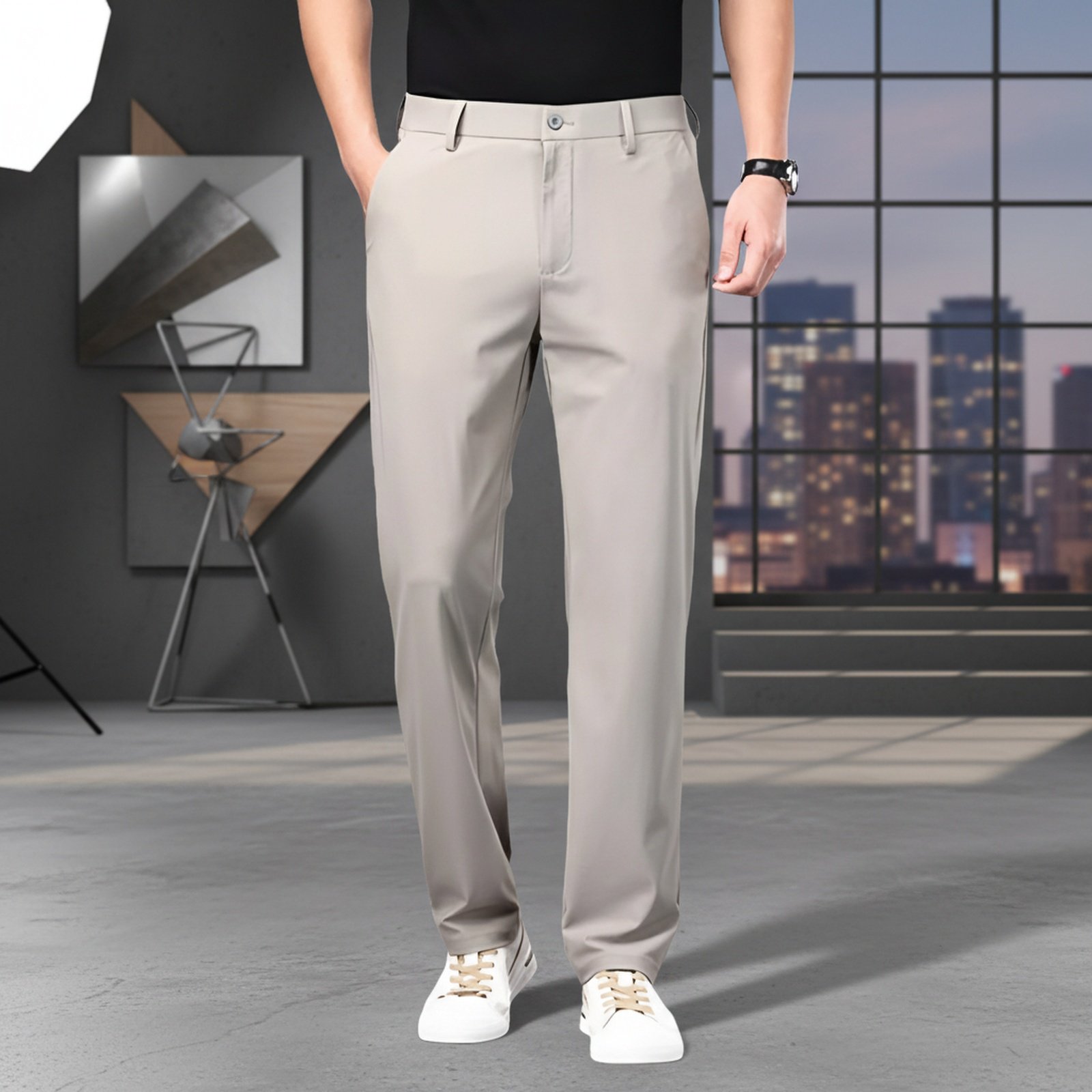 春夏メンズ薄手ストレッチドレスパンツ全体画像