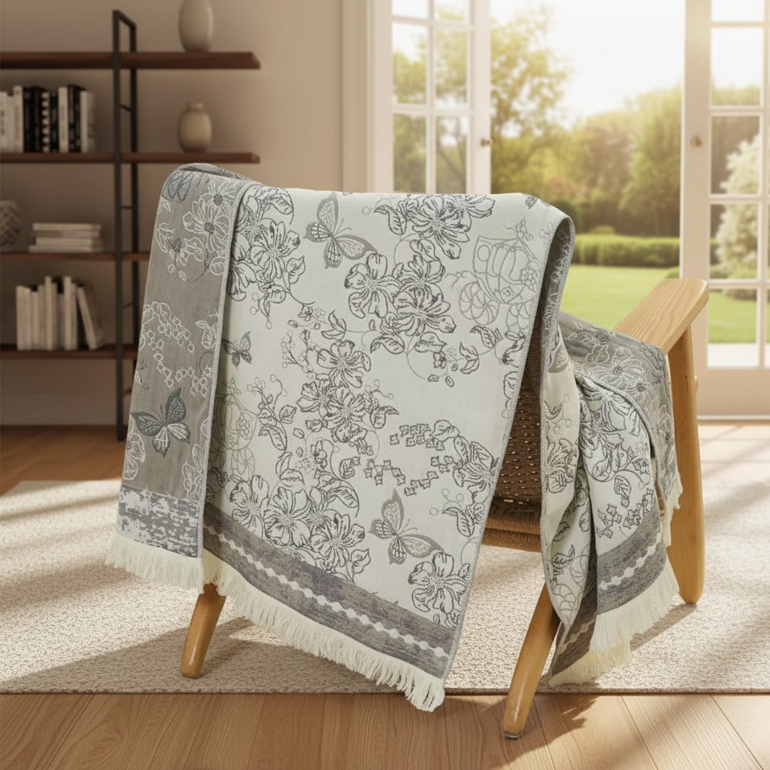 100% Cotton Jacquard Yarn Multi-Layer Gauze Tassel Bath Towel close-up