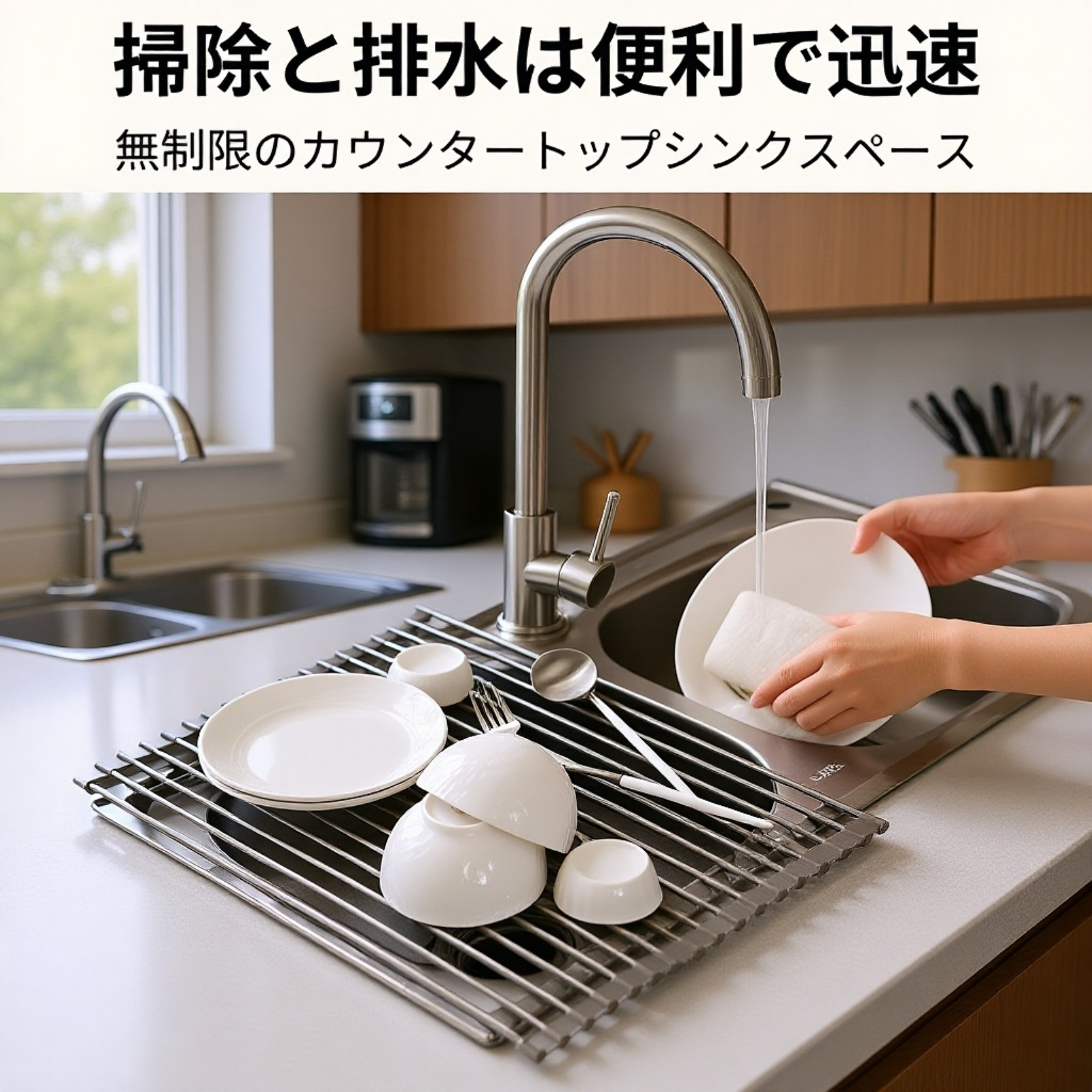 キッチンシンクに設置した水切りラック