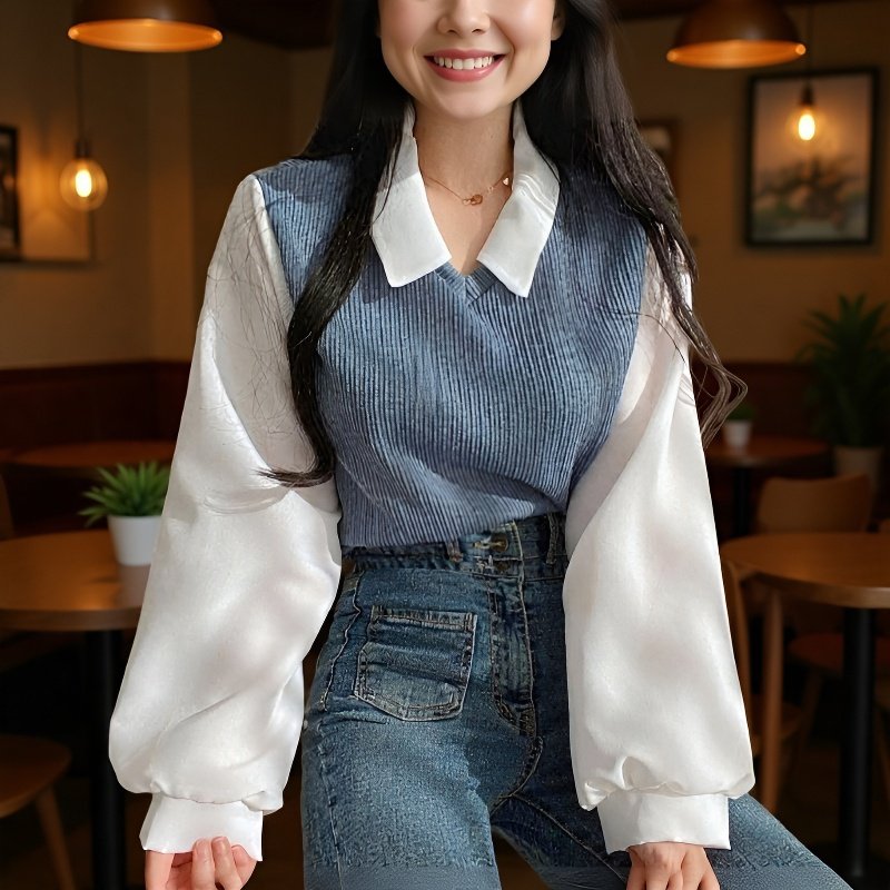 Chemise loose style maison à fausse superposition