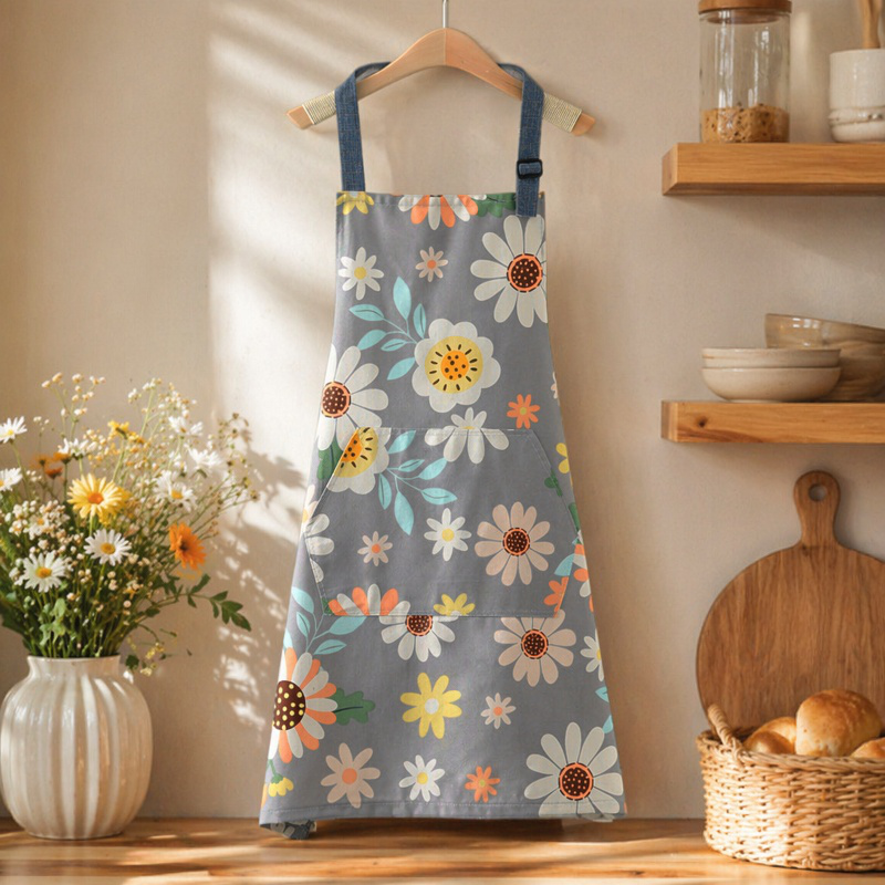 Delantal doméstico de lona de algodón con girasol para cocina