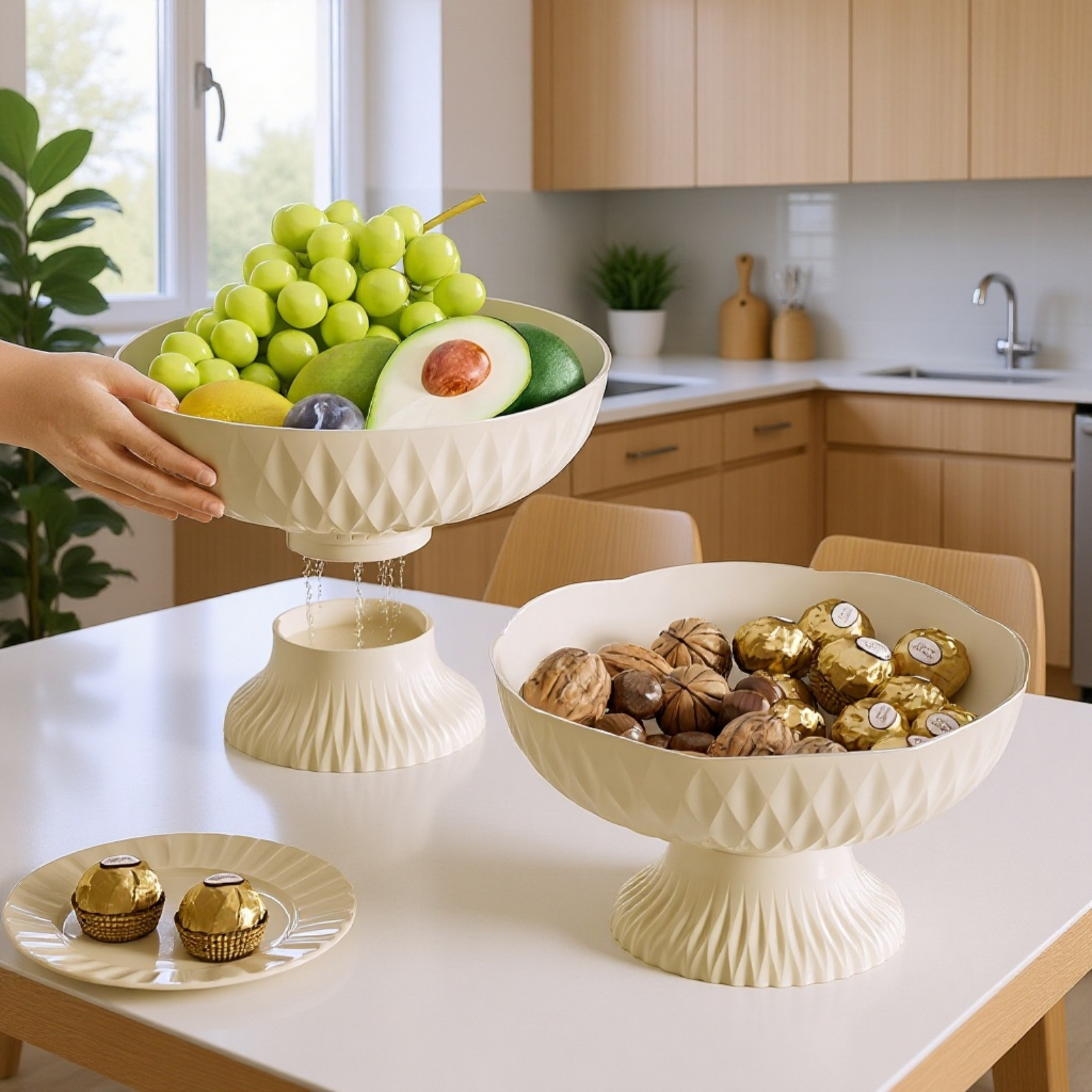 リビング用コーヒーテーブルフルーツプレート 高脚水切りトレー ドライフルーツ皿