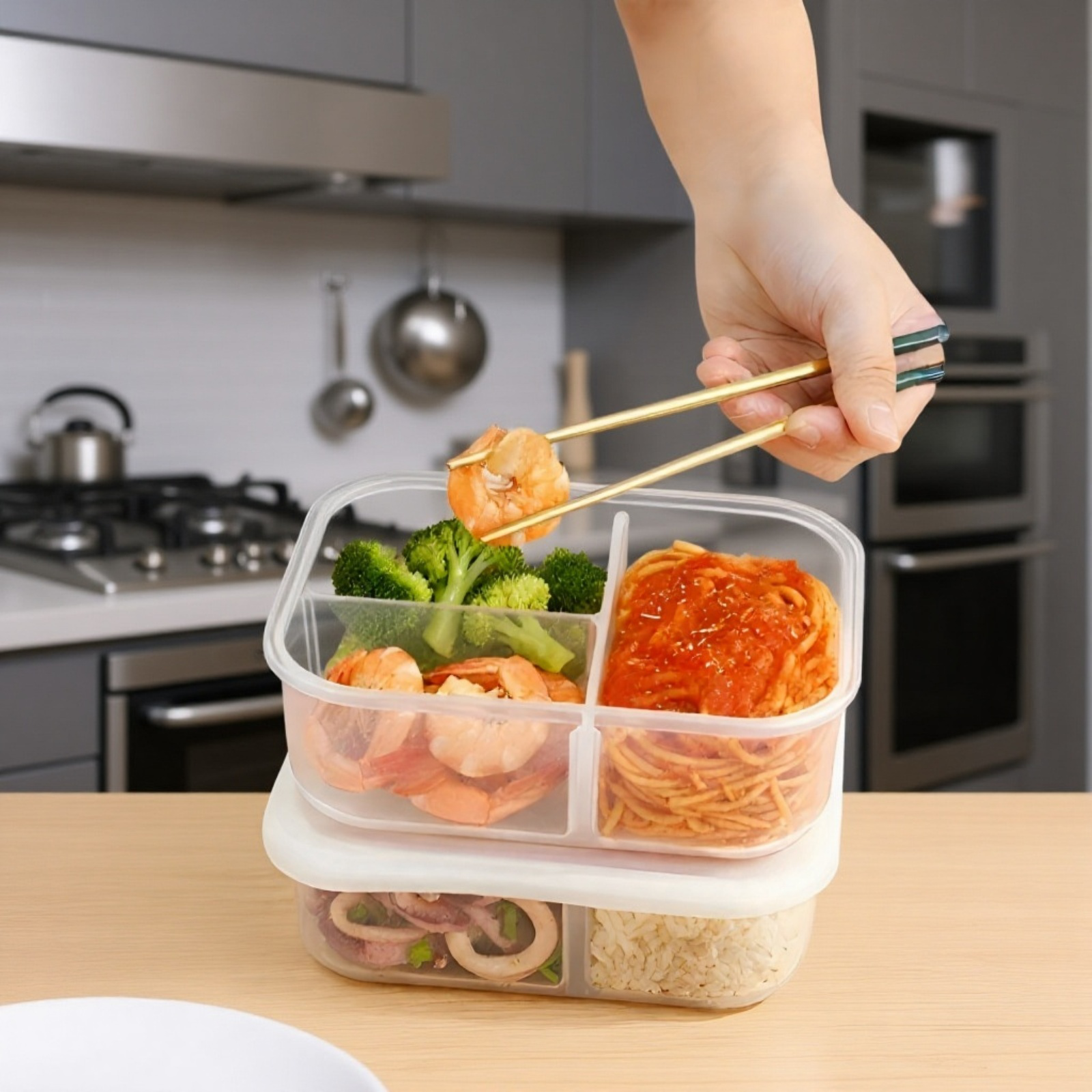 Silikon-Lunchbox mit mehreren Fächern, geeignet für heiße und kalte Speisen