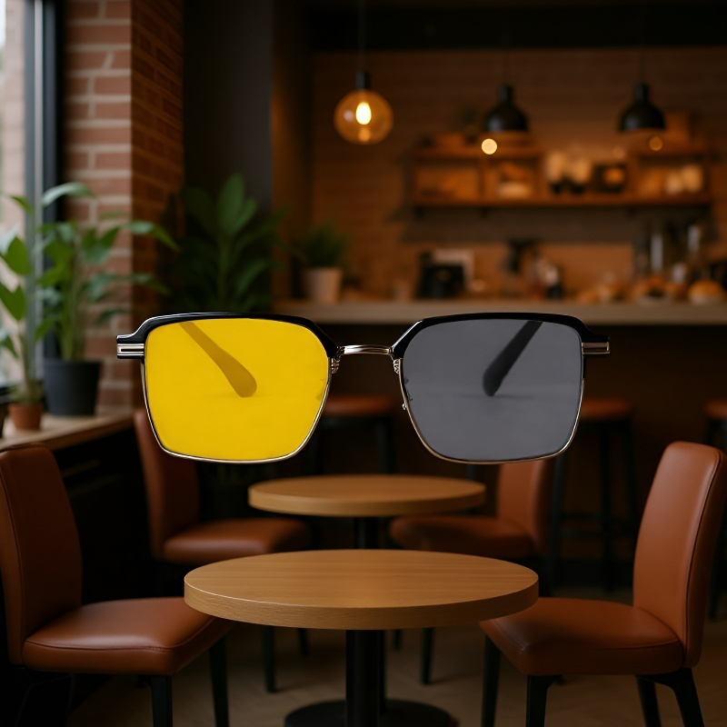 男性用ナイトビジョン紫外線カット四角調光ドライビングサングラス レトロスタイル