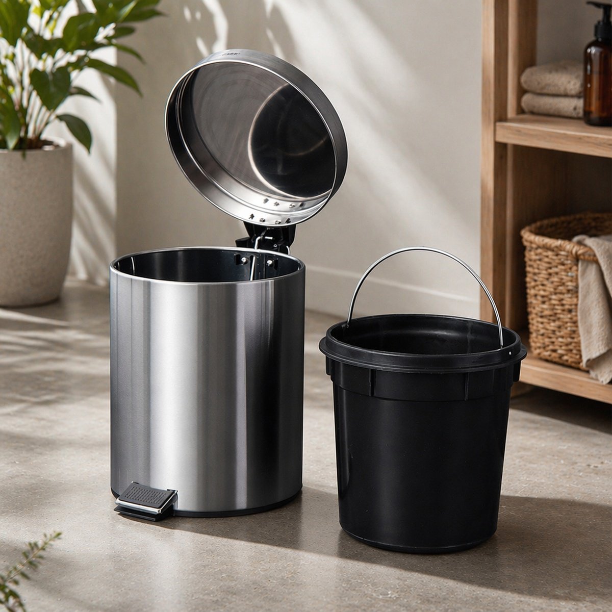Hygienischer Tretmülleimer mit ergonomischem Griff