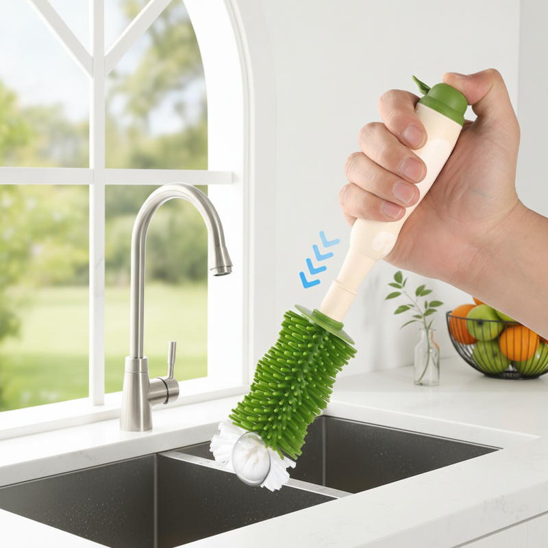 New Liquid Storage Bottle Brush – Gap Cleaning Long Handle Silicone & Nylon Brush Set