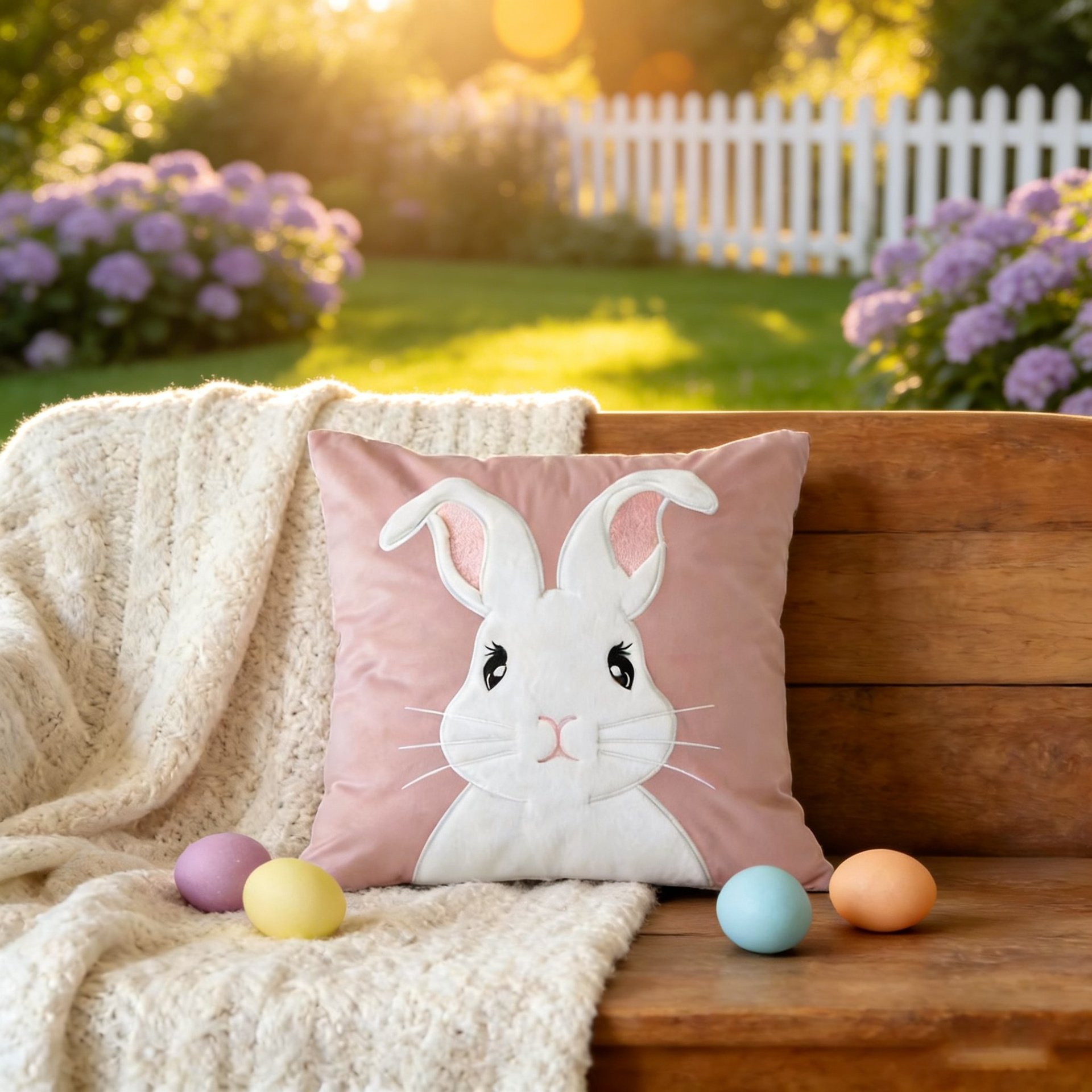 Cute Easter Bunny Embroidered Sofa Cushion Pillow Cover Holiday Decoration