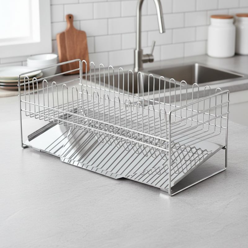 Escurridor de utensilios de cocina de acero inoxidable, para fregaderos estrechos