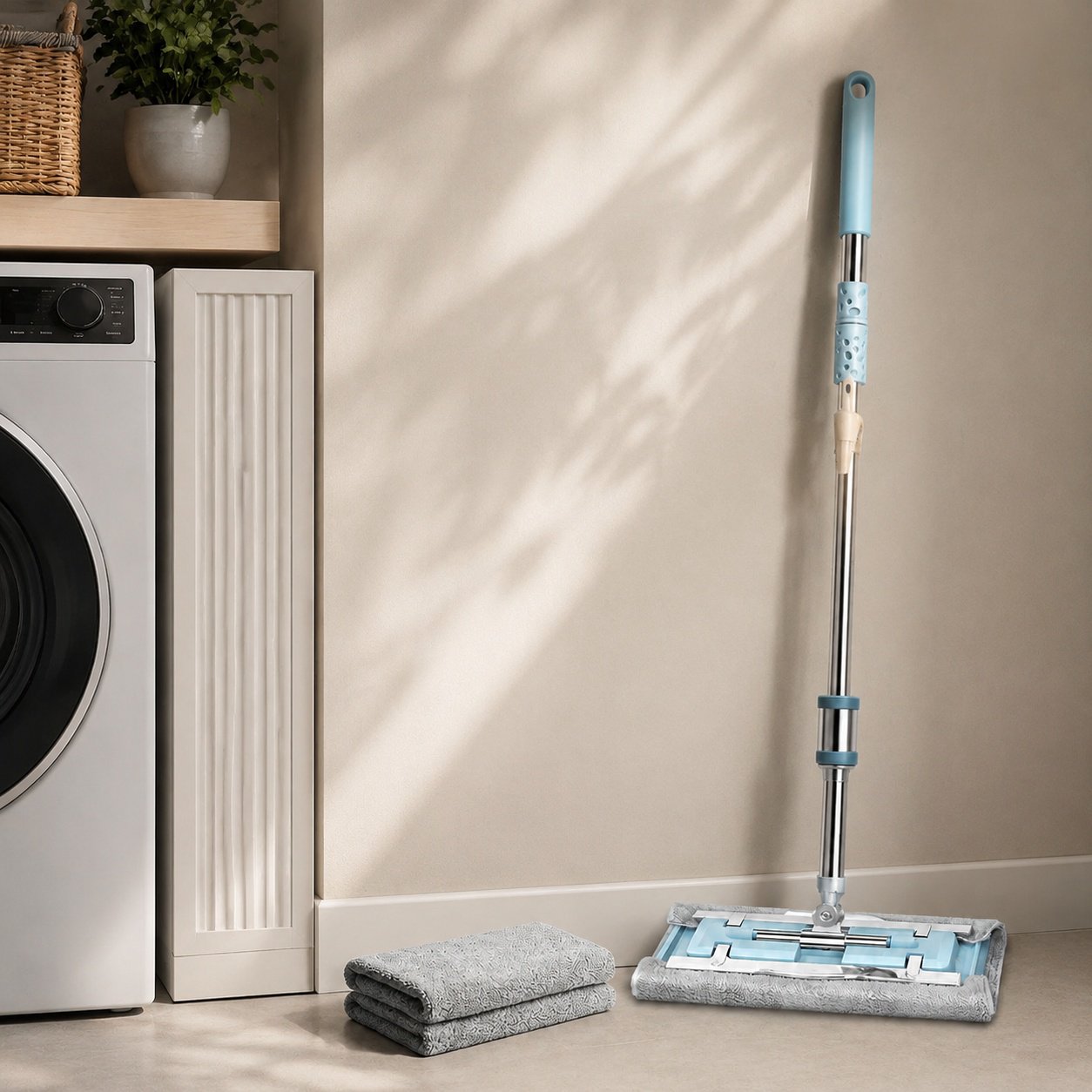 Ergonomic handle and wringing system on self-wringing mop