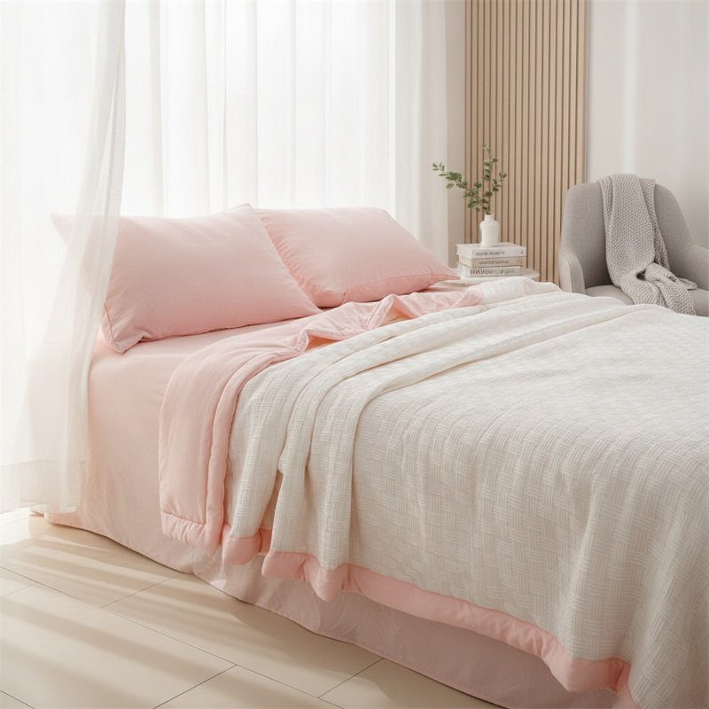 Soft breathable washed cotton quilt closeup