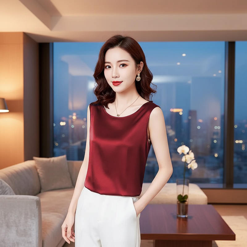 여성 정장과 코디된 인조 실크 셔츠