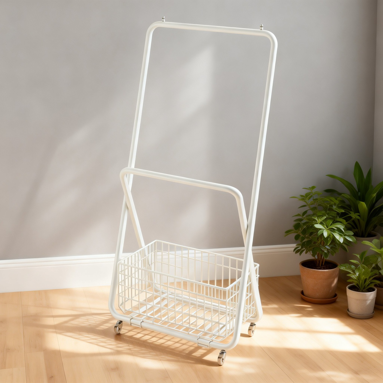 床置き洋服ラック フロアベッドルームコートラック 厚みのある金属製 キャスター付き バルコニー洋服ラック フレーム付き