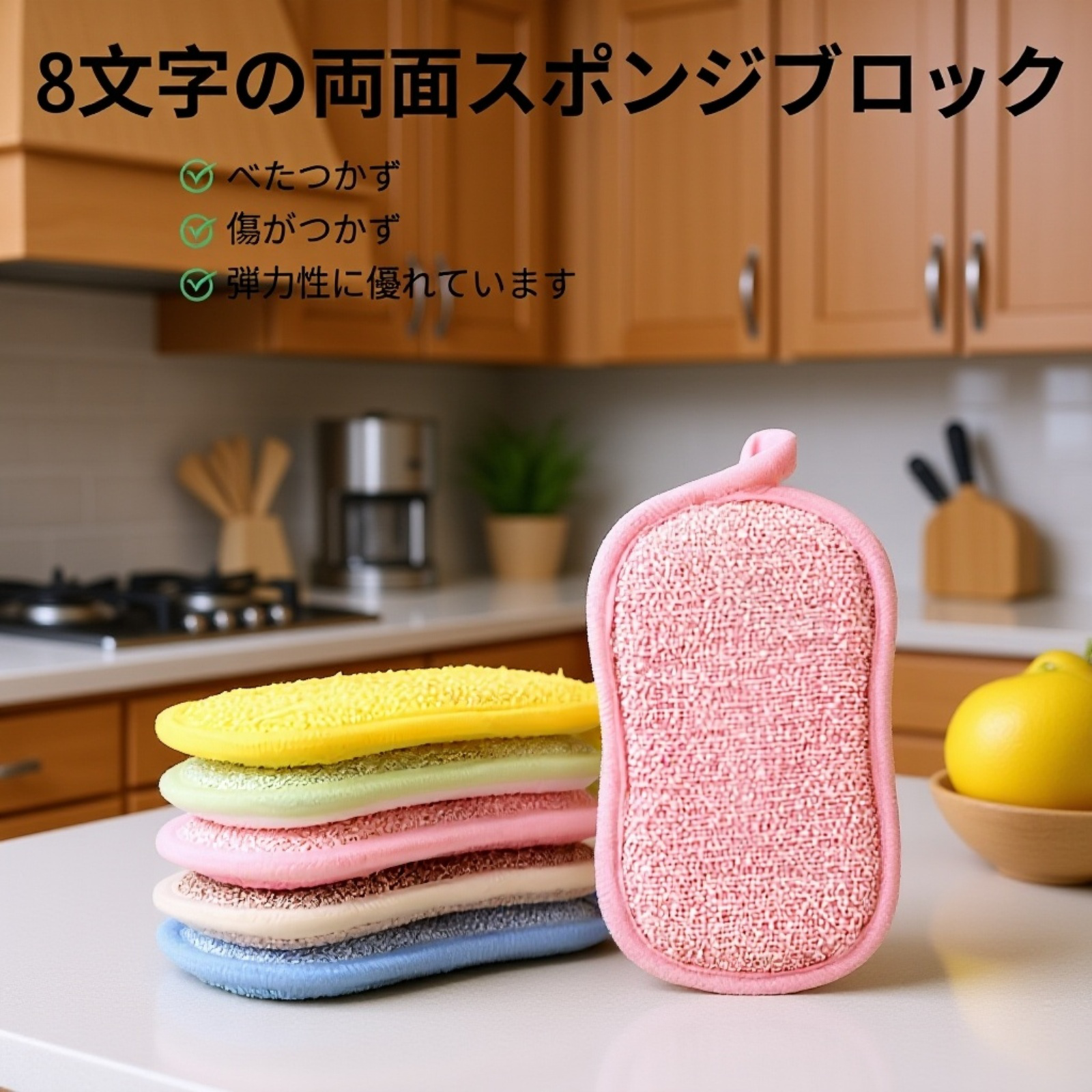 抗菌キッチンスポンジ5色セットの全体イメージ