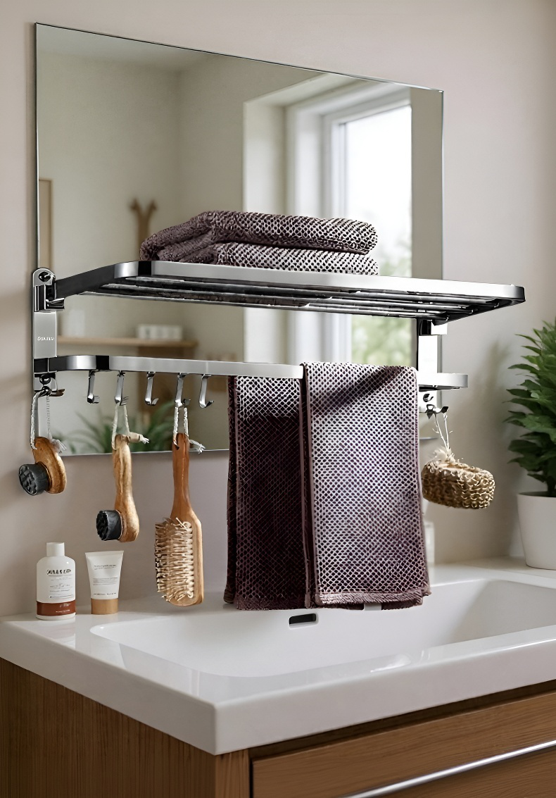 Modern wall mounted towel rack in bathroom