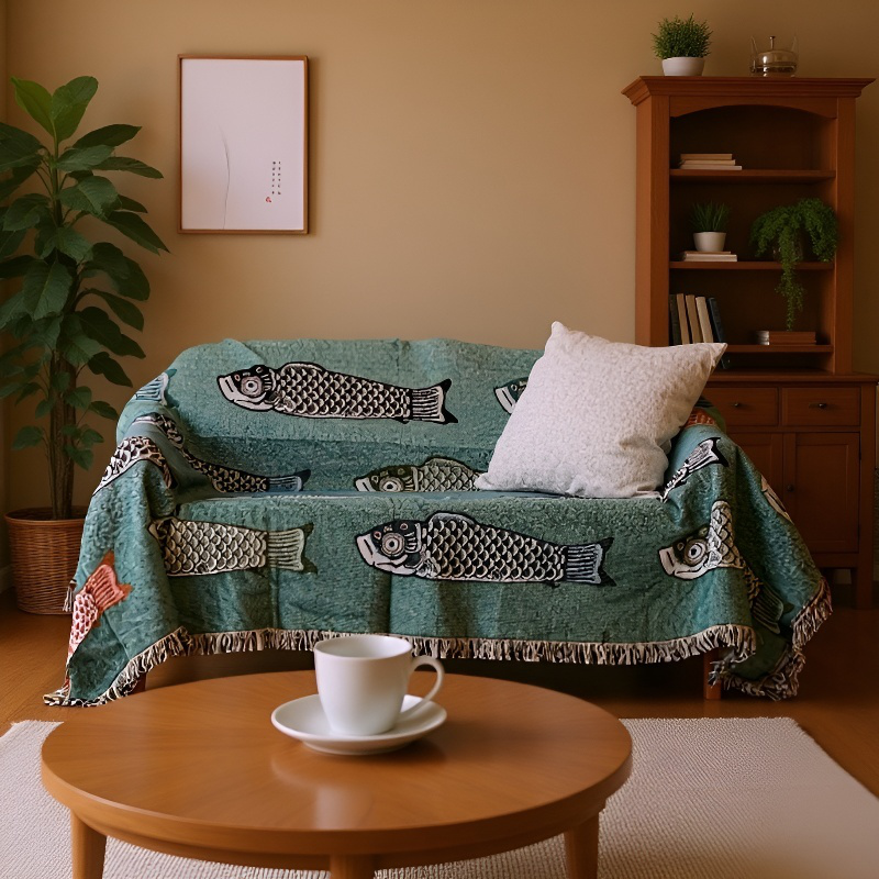 소파타올 비단잉어 풀커버 카펫 방진 장식 소파카펫 패턴 식탁보 소파타올 소파카펫 비단잉어 카펫