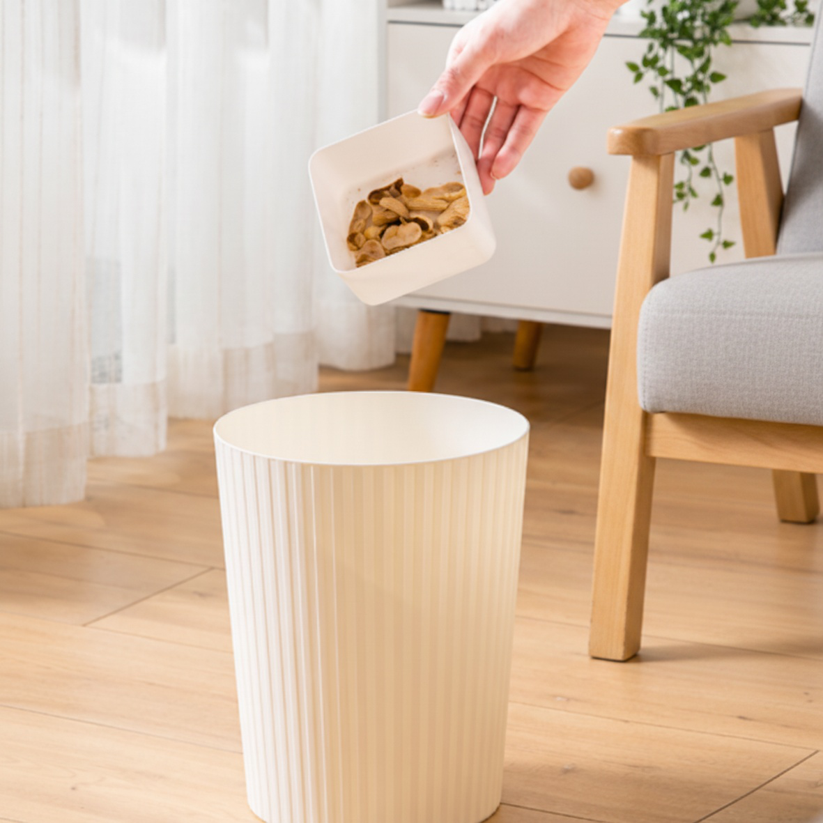 Plastic Trash Can with Pressure Ring for Kitchen, Bathroom, and Office