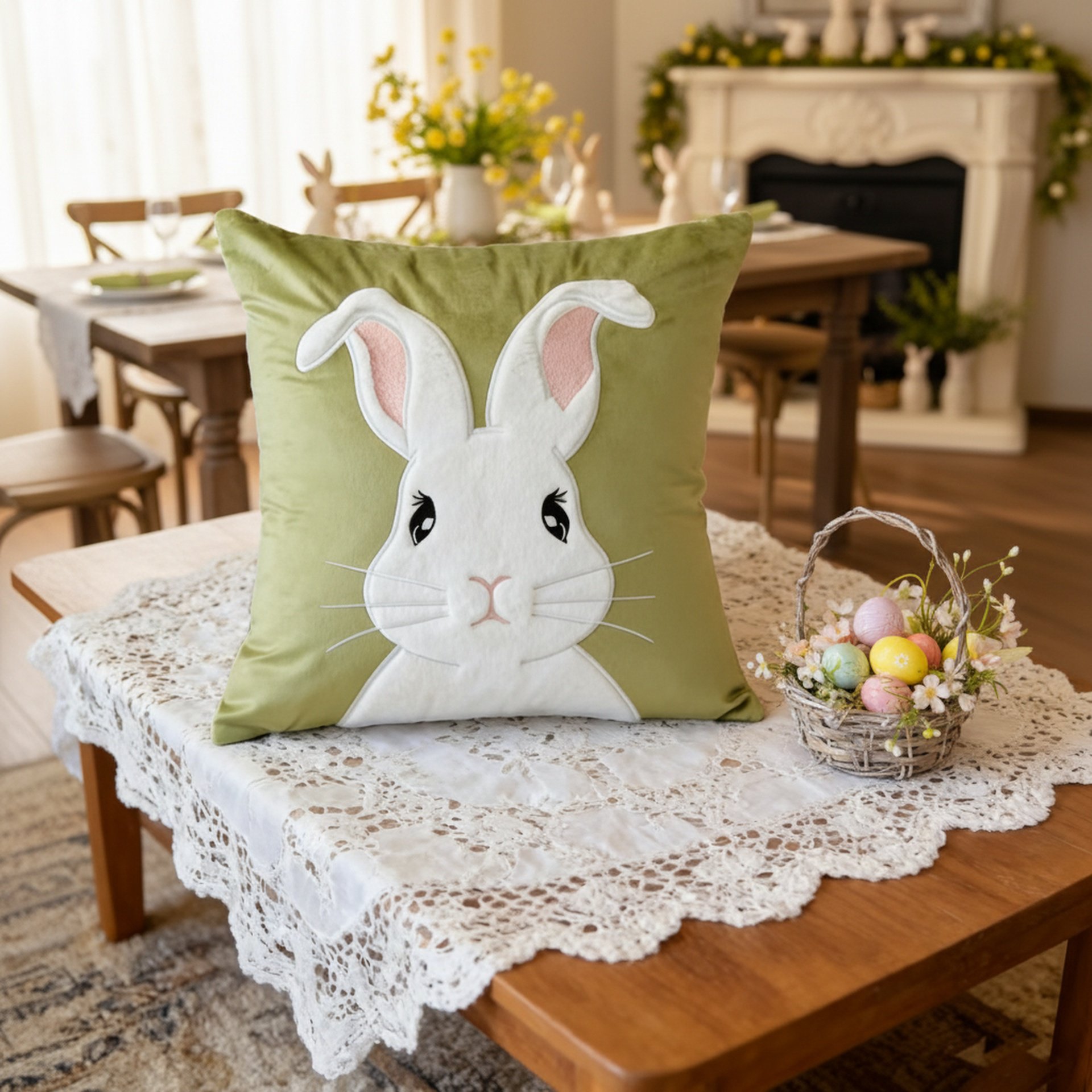 Decorative Easter pillow cover with bunny design