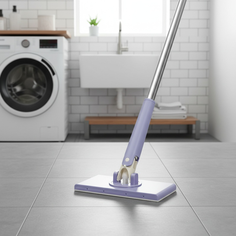 Flat mop with hands-free wringing system