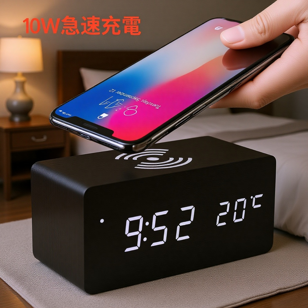  多機能LEDデジタル時計 木製電子クロック