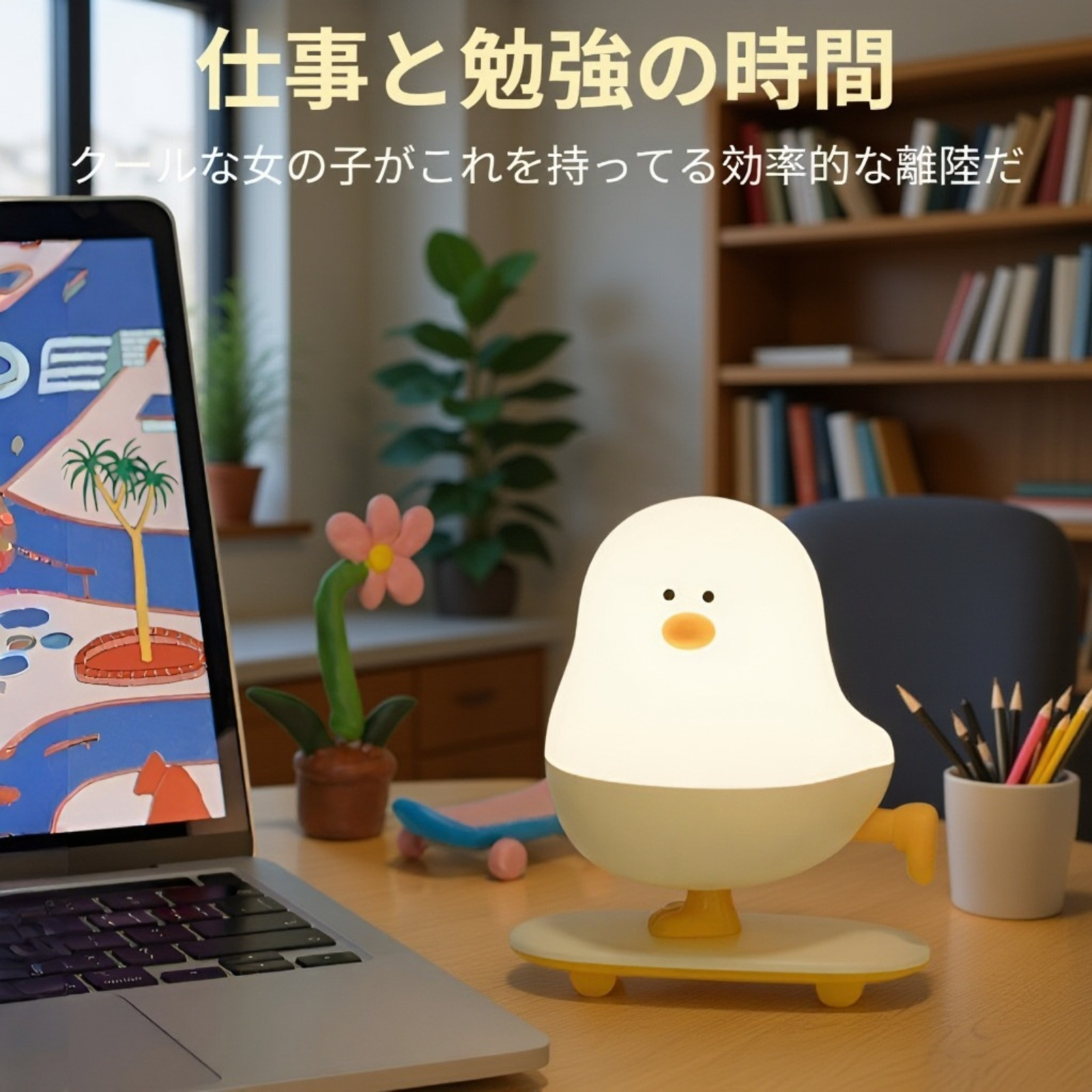 柔らかい光を放つ小さな鶏のライト