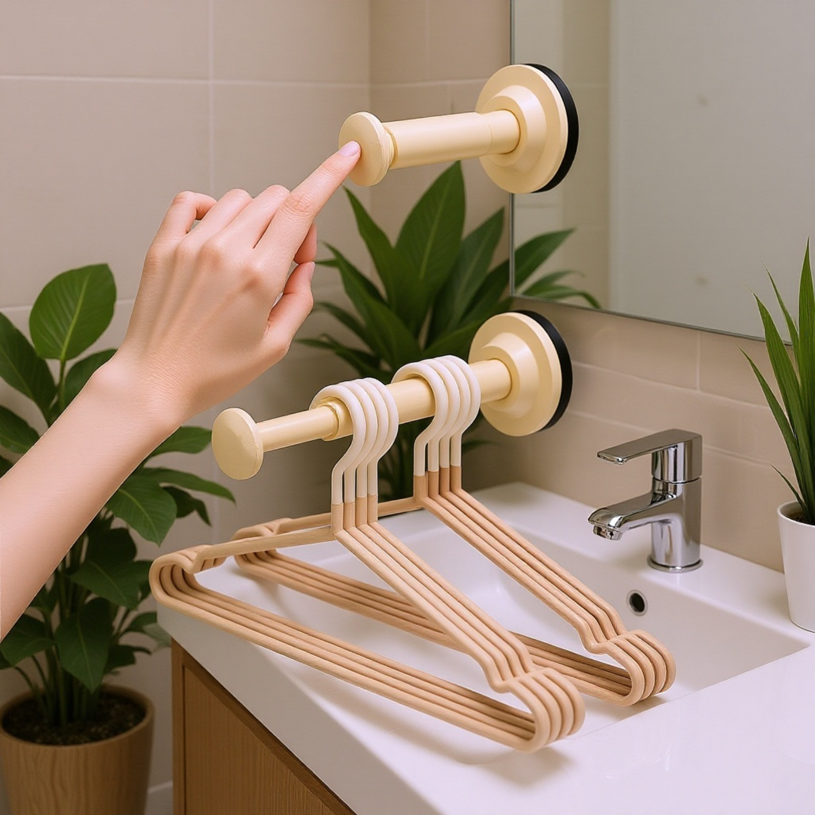 伸縮式浴室用吸盤物干しラック