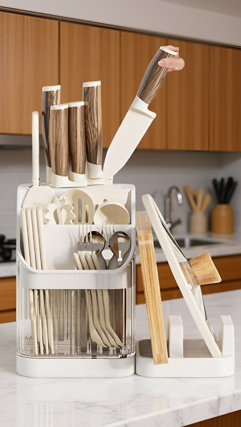다양한 주방용품과 함께 어울리는 보관대
