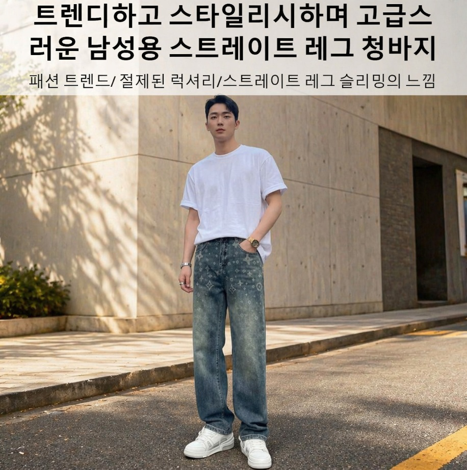 남자 캐주얼 일자 청바지 전체 이미지